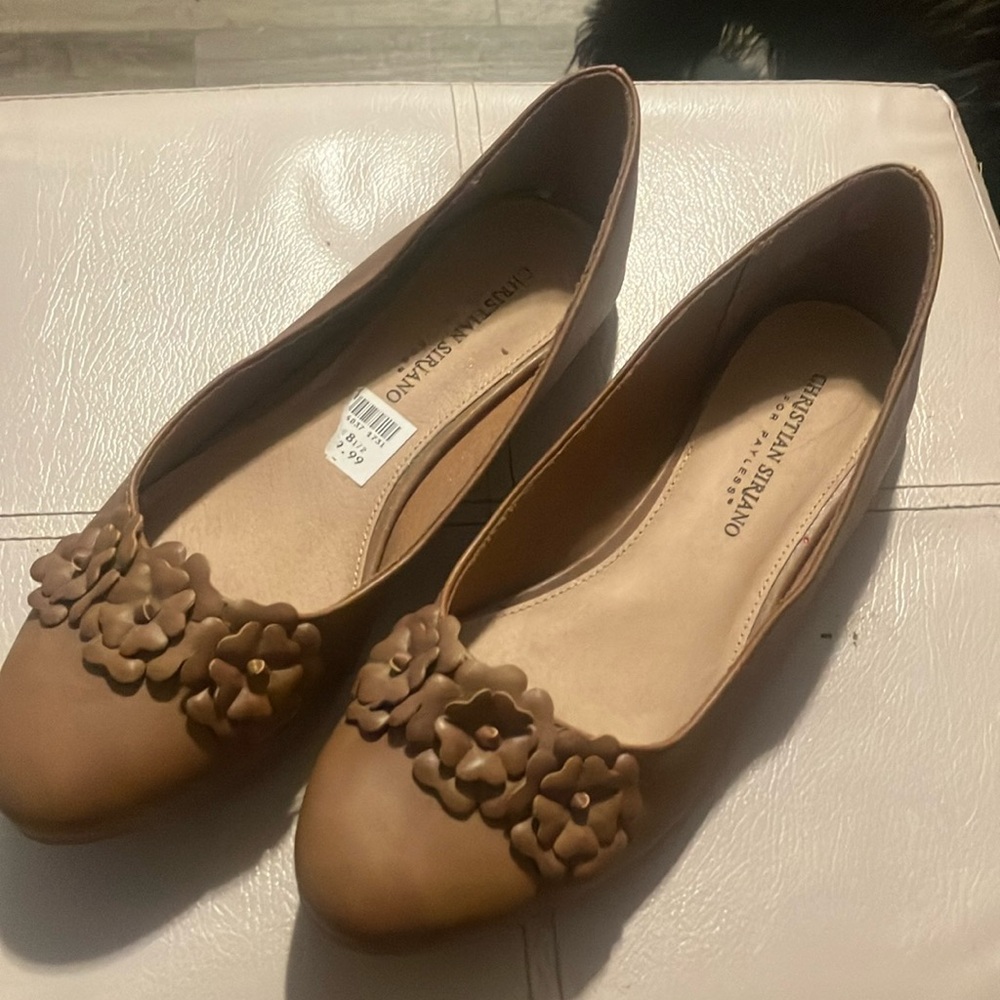 Christian Siriano Brown Floral Embellished Flats